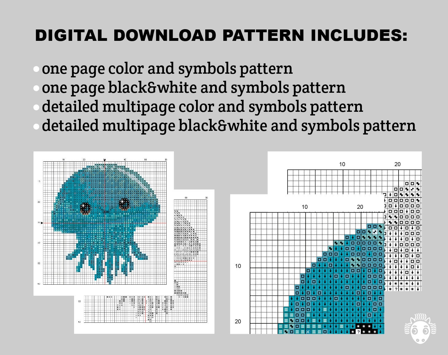 愛らしい赤ちゃんクラゲのクロスステッチ PDF パターン、かわいい
