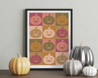 Pumpkins Cross Stitch Pattern PDF, Boho Halloween Embroidery Design, Counted Cross Stitch Chart Spooky, Creepy, Funny #9
