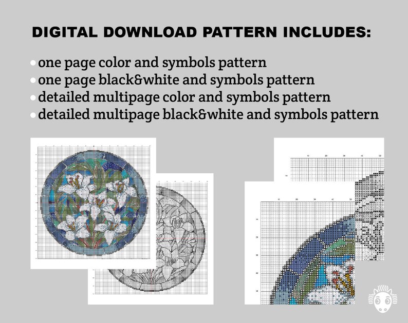 Multi Page Pattern Lilies Flowers Cross Stitch PDF Pattern. Modern Floral Stained Glass ...