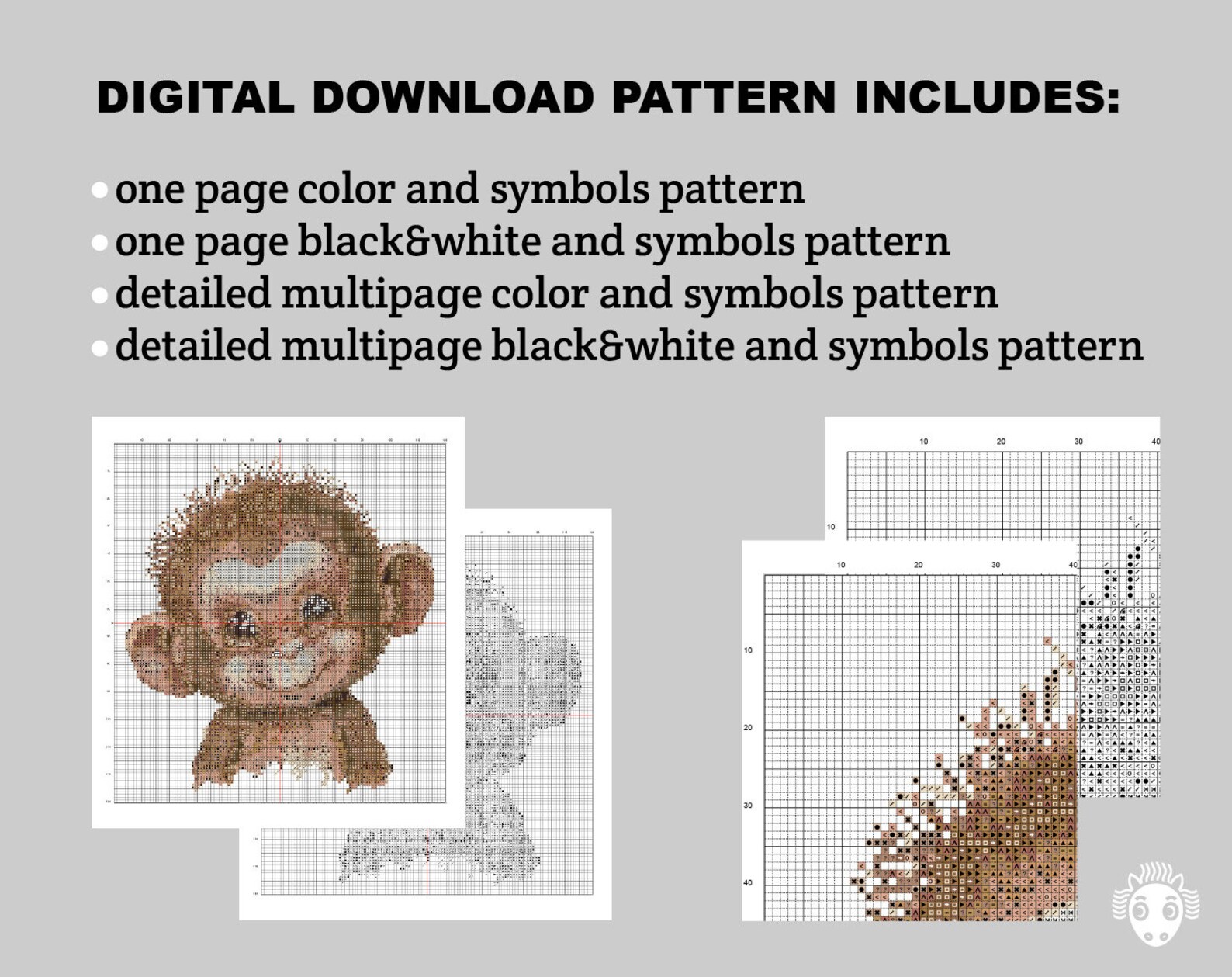 Cute Baby Monkey Cross Stitch Pattern PDF, Watercolor Design, Counted ...