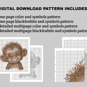 Cute Baby Monkey Cross Stitch Pattern PDF, Watercolor Design, Counted ...