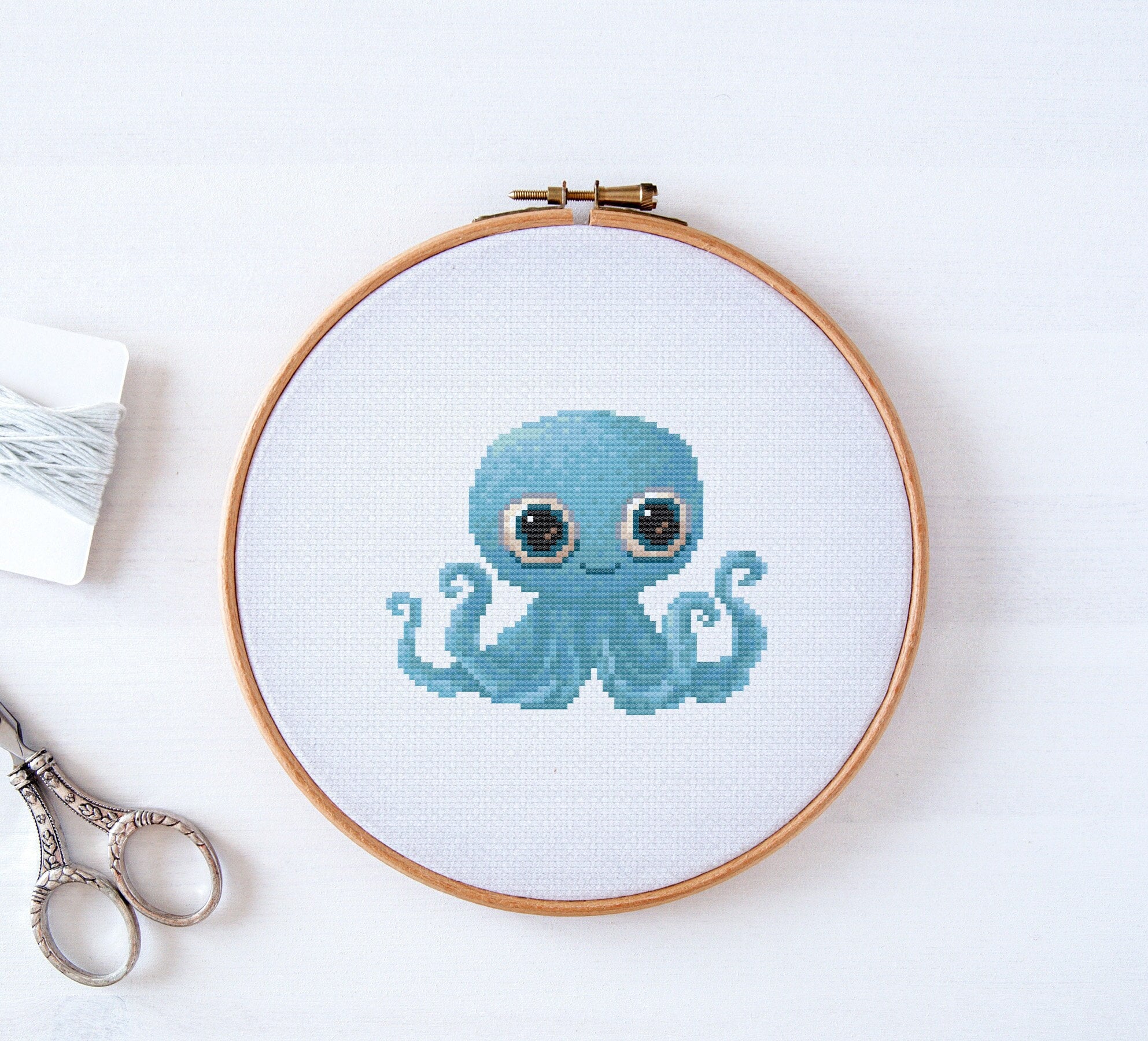 Kawaii Baby Octopus Cross Stitch Pattern - Adorable Embroidery Design, Cute Watercolor Sea Animal, Counted Xstitch Chart for Beginners #113