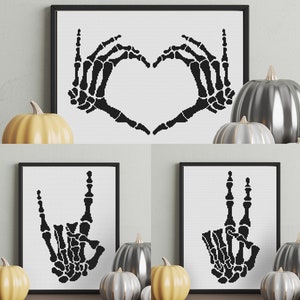 Bones Cross Stitch Patterns PDF Bundle, Funny Halloween Counted Cross Stitch Charts, Gothic Skeleton Embroidery Designs