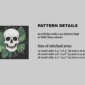 Skull Cross Stitch Pattern PDF. Counted Easy-to-Read Chart. Modern Gothic Hand Embroidery Design 70 image 3