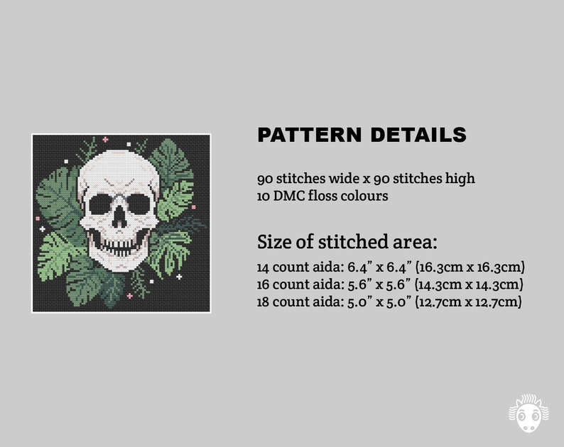 Skull Cross Stitch Pattern PDF. Counted Easy-to-Read Chart. Modern Gothic Hand Embroidery Design 70 image 3