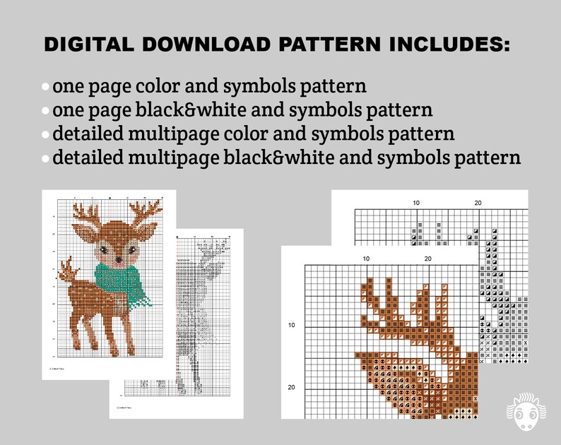 Adorable Baby Deer Christmas Cross Stitch PDF Pattern - Beginner ...