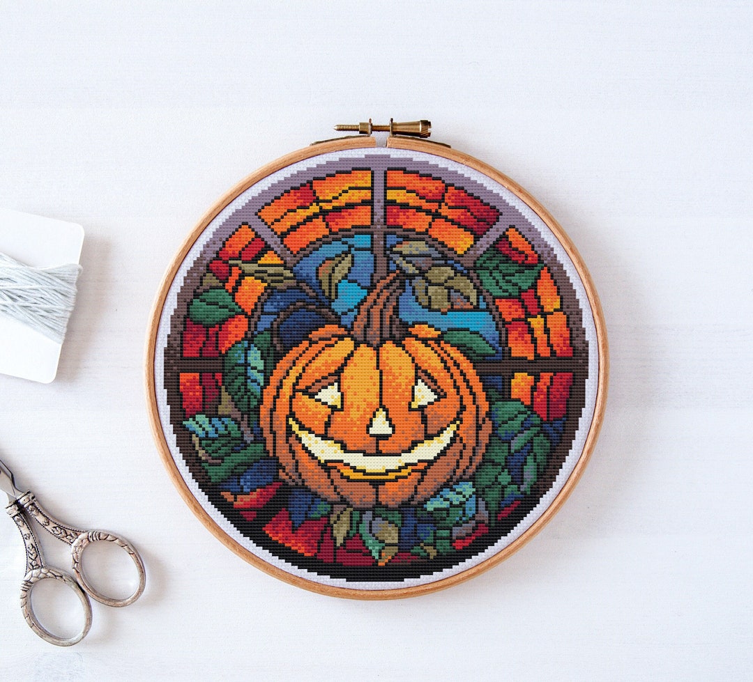 Halloween Pumpkin Cross Stitch Pattern PDF, Gothic Spooky Witchy Hand ...
