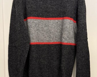 Vtg 90s LS Ayers Color Block 100% Wool Sweater Striped Men Large L Grey Red Tags
