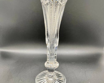Vintage Crystal Trumpet Vase with Ornate Multi-point Stars.
