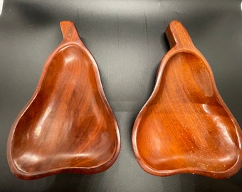 Vintage Wooden Pear Bowls, Set of Two, Made in Haiti