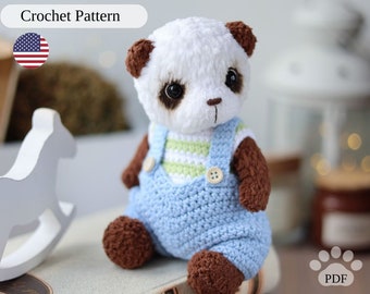 Amigurumi panda crochet pattern, stuffed bear with clothes (PDF), teddy bear tutorial,  DIY amigurumi animal toy