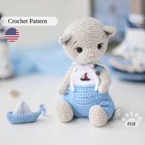 Modèle PDF au crochet chat Amigurumi, tutoriel chaton en peluche en vêtements, peluche au crochet