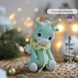 Amigurumi dragon crochet pattern PDF, cute dinosaur crochet pattern, easy crochet animal tutorial, digital download DIY dino toy