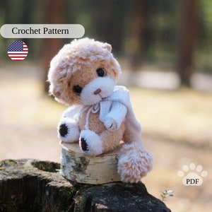 Schema all'uncinetto per leone amigurumi, tutorial per cucciolo da safari con vestiti (PDF), peluche fai da te della giungla
