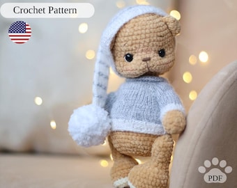 Padrão de crochê de urso amigurumi em PDF, tutorial de urso de pelúcia, urso de pelúcia com roupinha, tutorial de bichinho de pelúcia, padrão digital de ursinho de pelúcia
