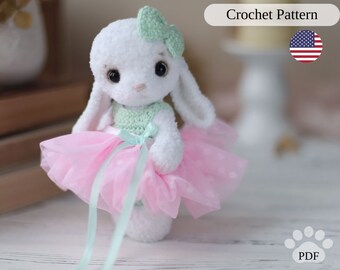 Amigurumi bunny crochet pattern, plush rabbit in clothes (PDF), DIY plush toy tutorial