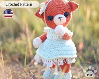 Fox crochet pattern. Amigurumi cute fox in a dress. Crochet red fox tutorial