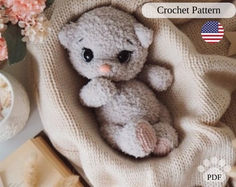 Amigurumi cat crochet pattern, plush kitten toy with clothes (PDF),  DIY stuffed toy