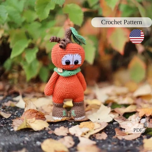 Funny pumpkin crochet pattern. Amigurumi toy pumpkin. Halloween decor crochet pumpkin