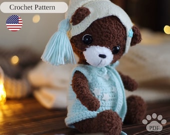 Amigurumi Teddy Bear Crochet Pattern, plush bear in clothes (PDF), amigurumi animal tutorial