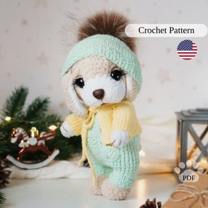Amigurumi dog crochet pattern, plush dog in clothes  tutorial, amigurumi puppy PDF