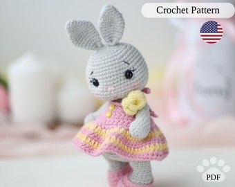 Easy crochet bunny pattern, amigurumi rabbit in dress (PDF) Easter bunny tutorial