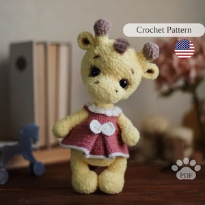 Amigurumi giraffe crochet pattern PDF, plush giraffe with clothes, amigurumi safari toy, PDF stuffed animal tutorial