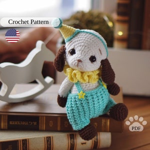 Modèle au crochet chiot amigurumi, modèle chien au crochet facile, tutoriel chiot avec tenue, modèle de jouet PDF pour débutant