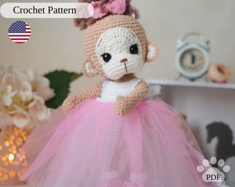 Amigurumi monkey crochet pattern, easy monkey with dress tutorial, DIY toy for beginners