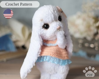 Bunny crochet pattern. Amigurumi bunny in a dress. Cute soft rabbit tutorial