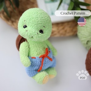 Amigurumi turtle crochet pattern PDF, cute plush little turtle with clothes, soft amigurumi toy tutorial, Cute Sea Turtle DIY