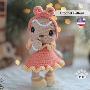 Gingerbread Man crochet pattern PDF, amigurumi Christmas doll tutorial, Christmas gingerbread in clothes, easy Christmas crochet toy