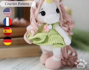 Unicorn crochet pattern. Amigurumi cute unicorn tutorial. Easy crochet pattern