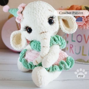 Elephant crochet pattern. Amigurumi plush elephant tutorial. Safari amigurumi. Stuffed elephant