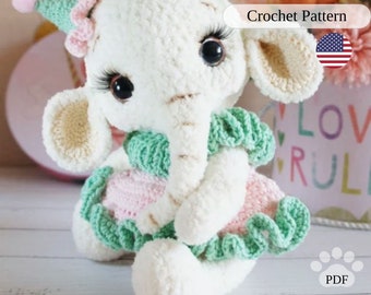 Elephant crochet pattern. Amigurumi plush elephant tutorial. Safari amigurumi. Stuffed elephant