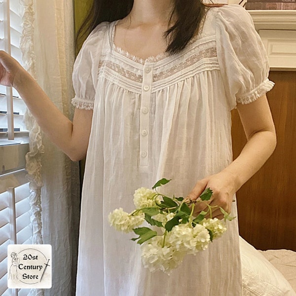 Summer Night Gown,  White Night Gown,Cotton NightGown,Summer Pijamas,Victorian Style White Cotton Nightdress