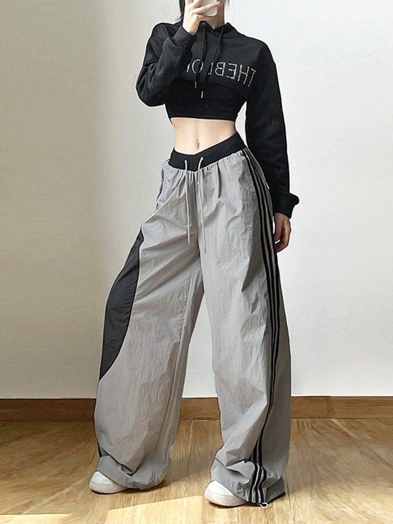 Women's Gray Parachute Track Pants 90's Swishy Pants Etsy