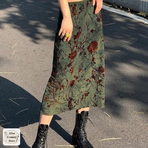 Green Midi Skirts Women Y2K High Street, Elegant Mid-Calf Long Skirt, Summer Fashion Skirt, Korean Fashion,Korean Style Skirt,Y2K Clothing