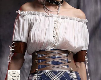 Middeleeuwse dames, blouse retro steampunk top Victoriaanse half mouw off-shoulder shirts zoete losse kleding vrouwelijk