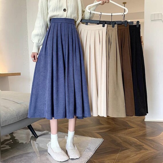 High Waist Fashion Pleated Skirt Thick A-line Skirt College - Etsy