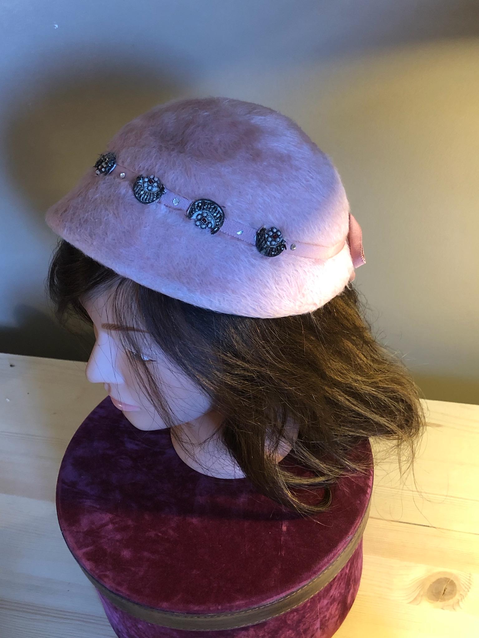 NIB Early‎ 1960s Gimbels 100% Wool w/Rhinestone Cloche Hat Wool Felt Cloche Hat, Khaki, Fall Hat, Handmade Millinery main image 4