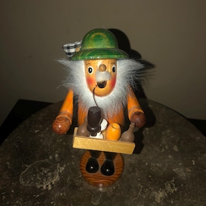 Vintage retro wooden  Incense smoker man German Christmas hand painted decoration
