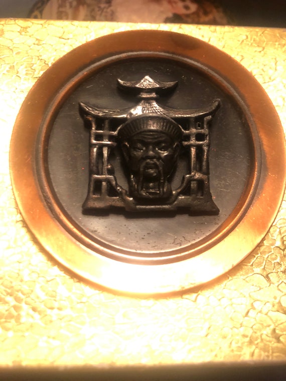 Vintage Asian Man Copper metal Brooch , Strange Fu