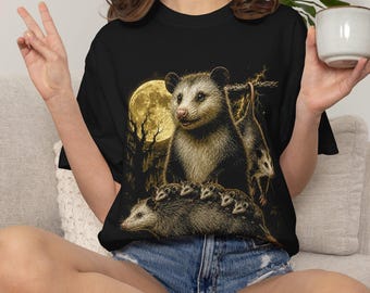 Camiseta vintage de zarigüeya, camiseta retro con estampado de zarigüeya, camiseta negra Comfort Colors 1717, camiseta con animales adorables de la naturaleza, regalo divertido de mamíferos de la basura