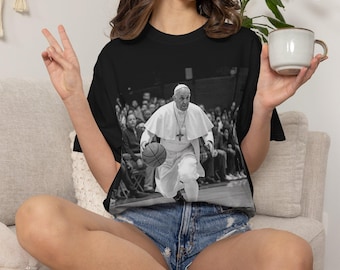 Vintage 90s Pope Basketball Tee, Retro Bootleg Pope Francis Graphic Tee, Funny Religious Sport T-Shirt, Streetwear Shirt, Holy Hoop