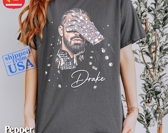 Maglietta Drake Rhinestone Glove Comfort Colors®, t-shirt grafica da rapper, stile hip hop vintage, t-shirt ispirata a Drake