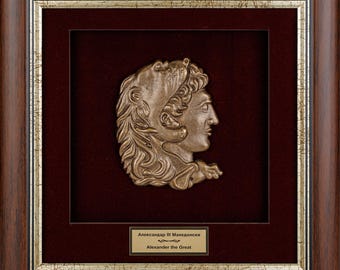Alexander The Great Bust Bas Relief,  Ancient History Buff Gift, Copper Relief Art, European History, Byzantine Decor, Unique wall art