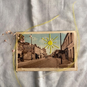 carte postale ancienne brodée et artisanal - cadeau unique