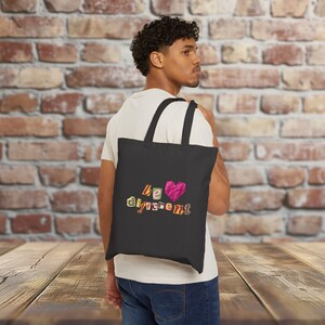 Tote Bag, Colorful Be Different Heart Design, Reusable Grocery Bag, Eco-Friendly Canvas, Shopping Bag, Market Tote, Gift Idea