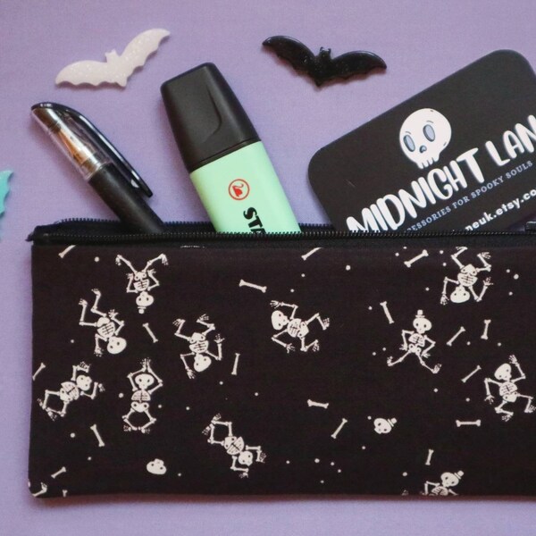 Dance Party - Handmade Mini Slim Pencil Case - Make Up Bag Zip Pouch - Crochet Hook Storage - Gothic Alternative Gifts - Bird Pen Case